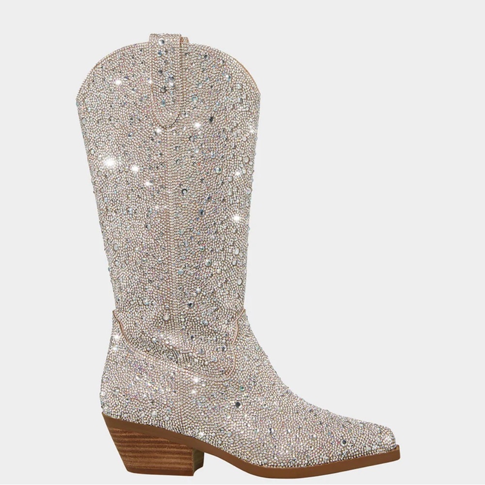 NWBox Betsey Johnson Silver Rhinestones half Zip Boots, size 6 - Picture 9 of 11